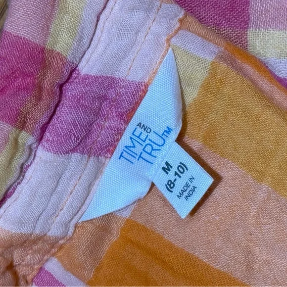 Time and Tru Pink Orange Plaid Sleeveless Blouse - Size M (8-10) - Picture 3 of 4